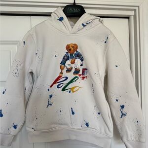 Ralph Lauren Kids Cream Hoodie with Bear and Paint Design